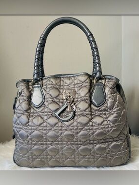 Lady Dior Quilted Large Satchel in Metallic Silver. Vintage snd Authentic.